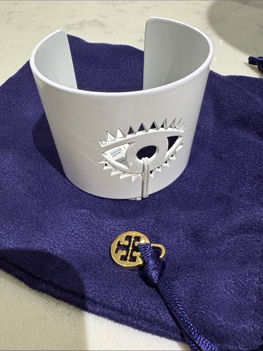 Tory Burch White Eye-Cutout Wide Cuff Bracelet - Women Accessories